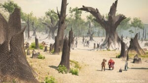 このシュブリト灰戦場みたいに何キロも山火事の跡になってる道路を北米でたまに通ることがあったな。