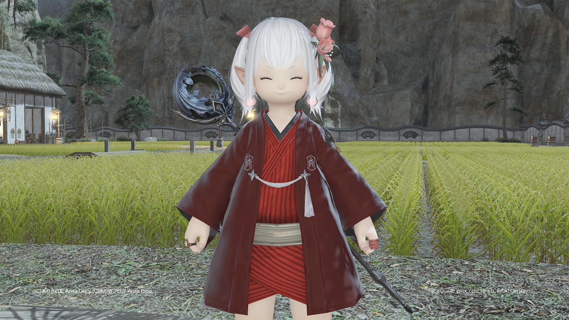 【FF14】ドマ町人地がFF14では一番有名な田んぼ風景かな【FFXIV】田んぼ脇でのんびりするのありさはとっても大好きなの